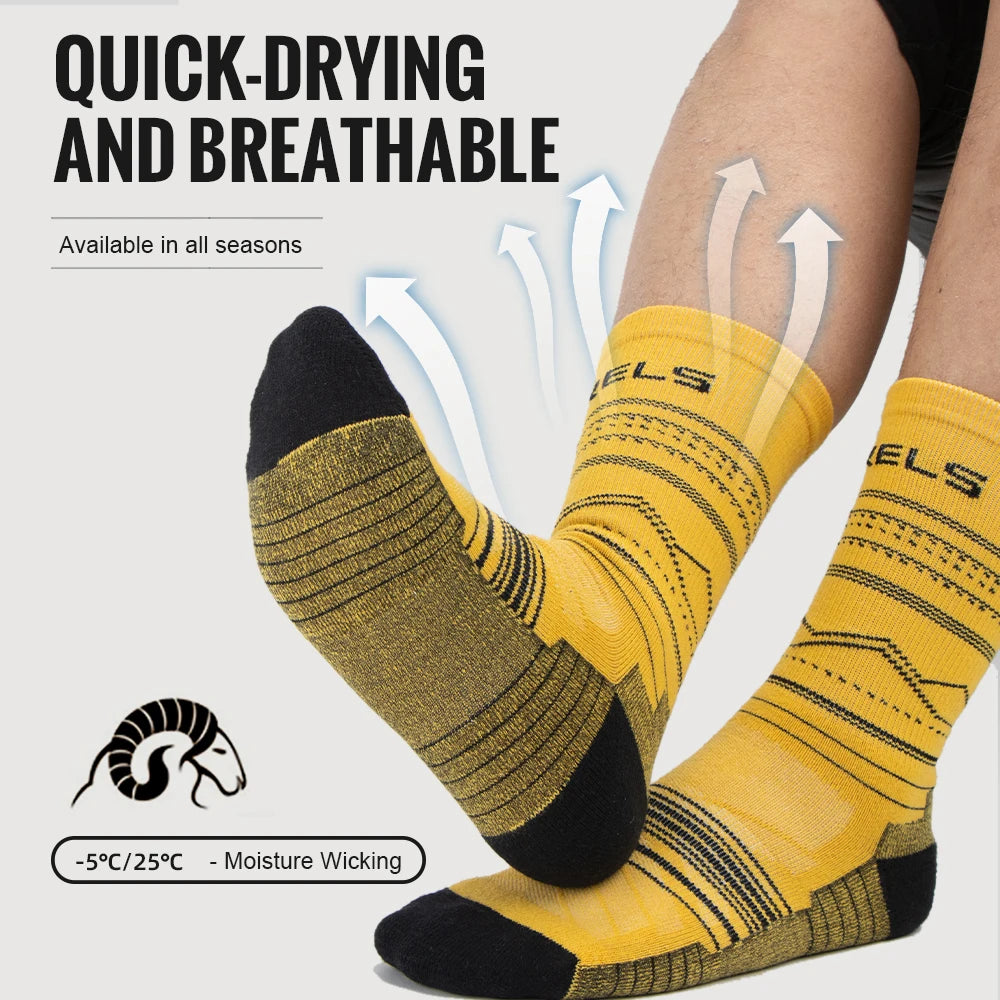 WRELS Merino Wool Socks Hiking Lightweight Shock Absorption Damping Mid-Calf Ankle Socks Running Sport Merino Wool Socks