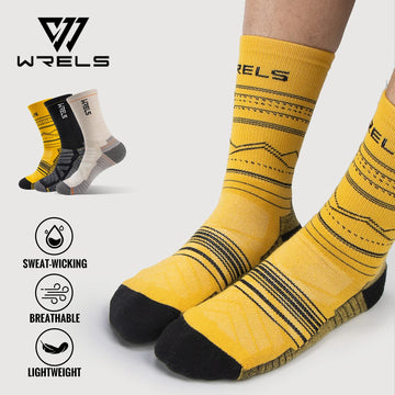 WRELS Merino Wool Socks Hiking Lightweight Shock Absorption Damping Mid-Calf Ankle Socks Running Sport Merino Wool Socks