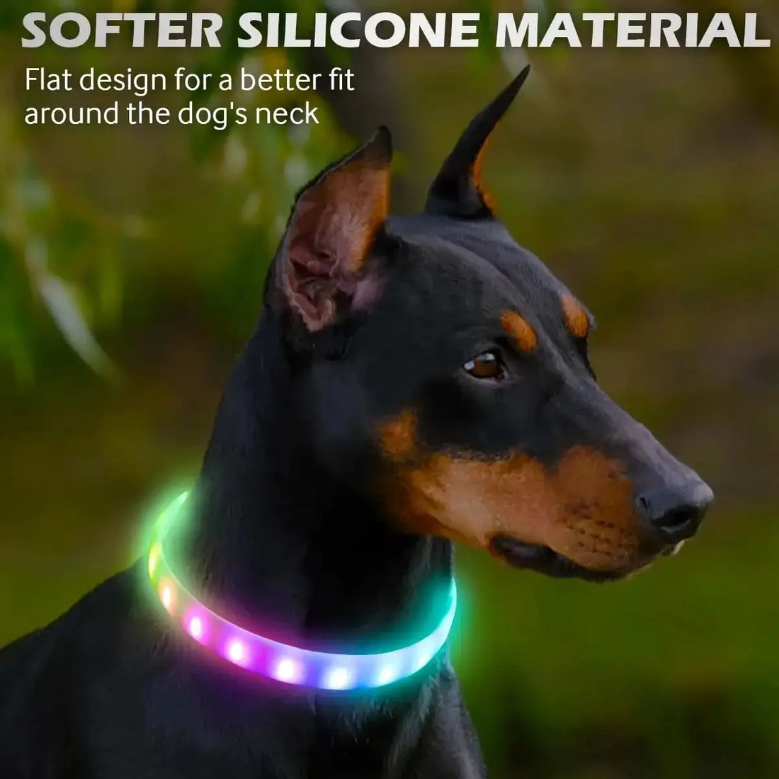 USB Rechargeable Glowing Collar for Large and Small Dogs LED Glowing Dog Collar 9 Flashing Modes Adjustable Soft Silicone Collar